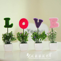 Creative LOVE Bonsai Potted Plant Emulation Flower Living Room Decoration Green Plant Pendulum Wedding Gift Valentines Day Gift