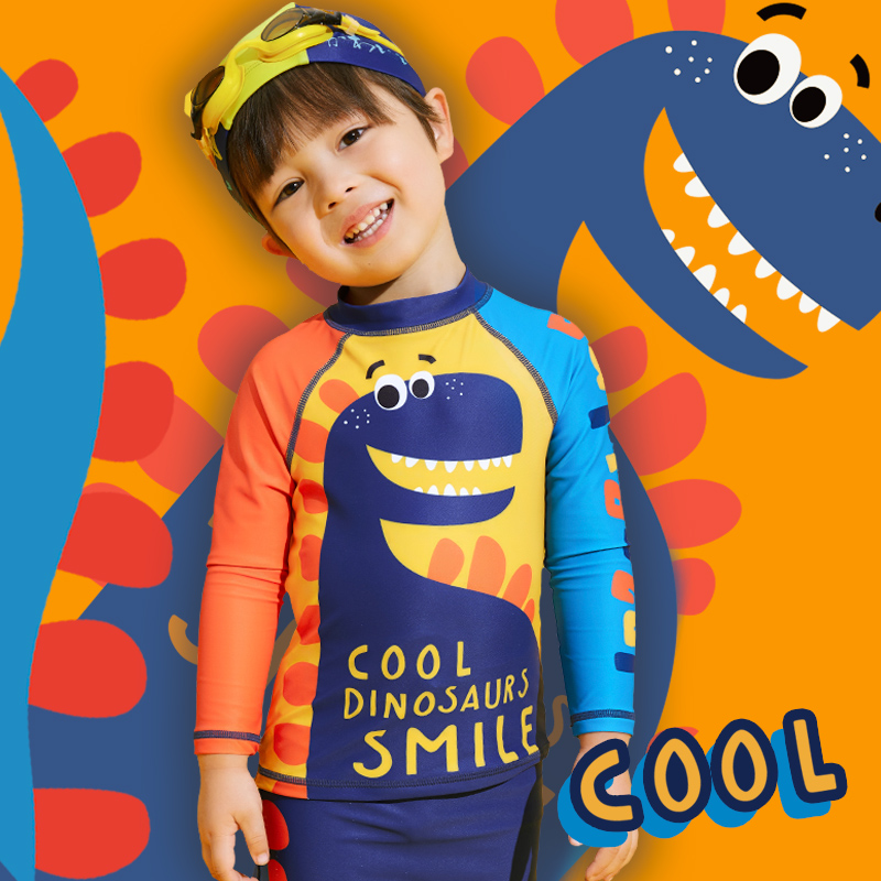 Long-sleeved sunscreen children's swimsuit Boy one-piece split swimsuit Baby boy children summer new medium and large children