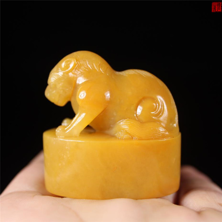 Northern Laos Shitian Yellow Frozen Seal Name Chapter Full Permeable Fields Yellow Leisures Imitation And Work Reigree Beast Stone Sculptures Seal Engraving Seal