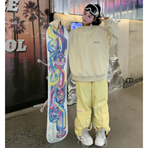 Skibear original ski sweatshirt waterproof windproof warm thickening loose wear-resistant outdoor ski pants yellow set