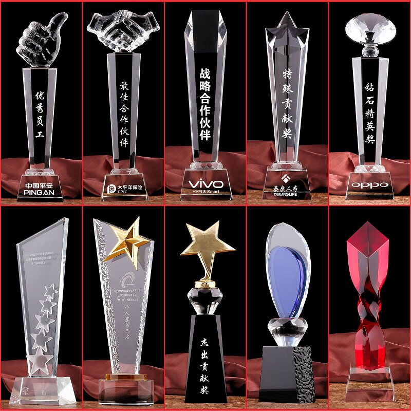 Annual meeting crystal trophy custom resin thumb five-pointed star custom lettering creative event award outstanding staff