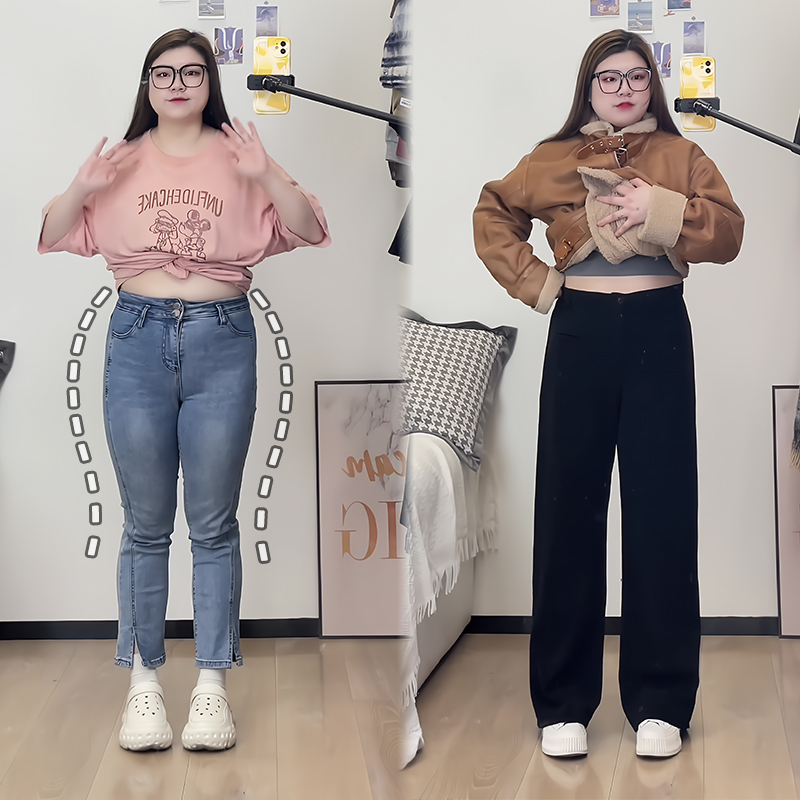 Pear-Shaped Body, Thick Legs, Wide Hips, Plus-Size Corduroy Pants for Women, Autumn and Winter, Fleece-Lined, Thickened, Slimming Straight-Leg Pants
