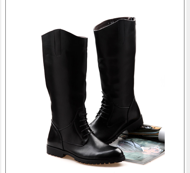 Mens Fashion Riding Boots Military Boots PU Leather Knee High
