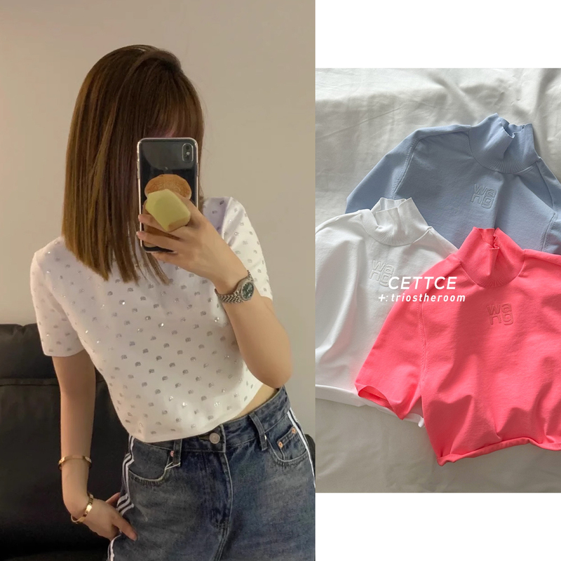 【Sale】Cettce in Stock Alexander Wang / Alexander Wang Half-Turtleneck Short-Sleeve T-Shirt