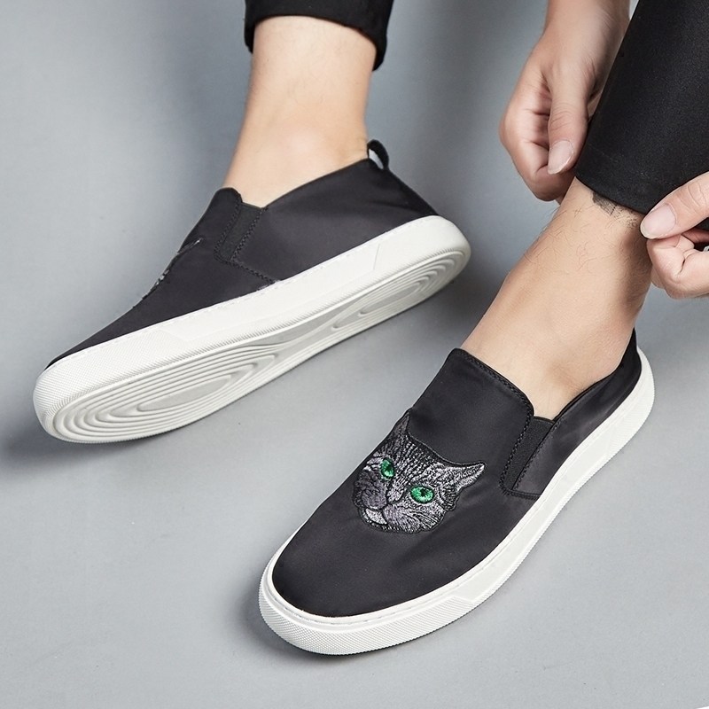 Lefos shoes men's sloppy summer shoes light breathable Korean version trendy 100 hitch cat head embroidered with a foot pedal fabric shoe