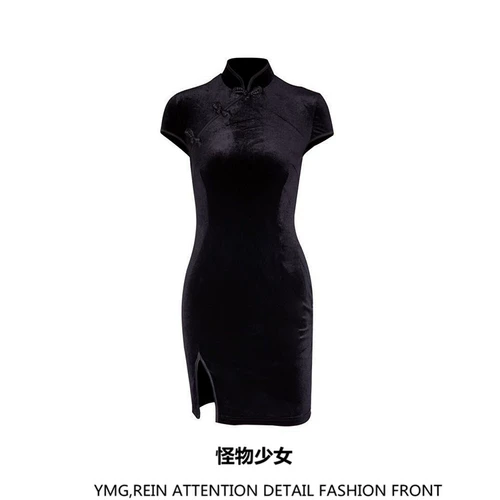 Ретро бархатное сексуальное ципао, юбка, европейский стиль, в стиле панк