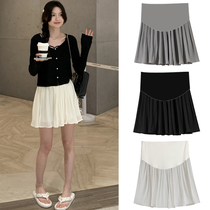 Maternity skirt summer thin bright silk skirt summer high waist slimming A-line pleated skirt hip-covering gauze culottes