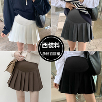 Pregnant womens skirts spring and summer outerwear suits short skirts fashionable Korean solid color pleated skirts summer wear belly-supporting shorts skirts