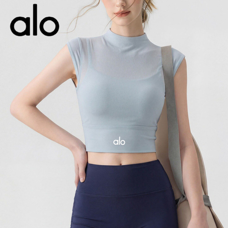 Aio Fake Two-Piece Yoga Wear Breathable Mesh Running Fitness Pilates Training Sleeveless Sports Top Set Summer