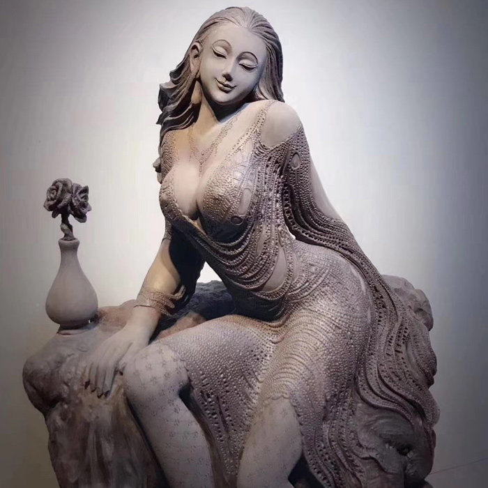 Root carved wood carving Maitreya Buddha Taihang Guanyin camphor wood carving ornament flower pear craft agarwood beauty cliff cypress