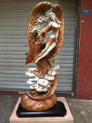 Solid wood camphor wood hand-carved wood carving root carving Goddess of luck dream interpretation angel exquisite office desk decoration 821