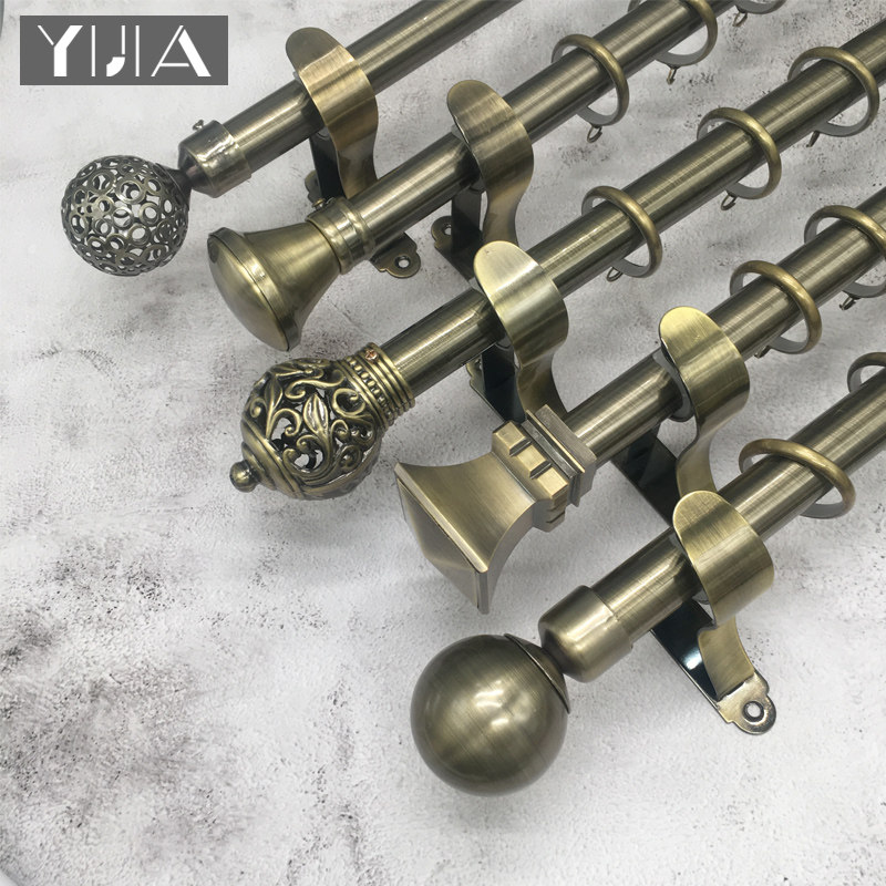 Rod rod ro Rome European-style retro bronze curtain blue curtain in the living room bedroom punched single rod