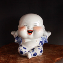 Jingdezhen sculpture ceramics Hand painted blue and white porcelain baby Happy baby New house decoration Wedding gift