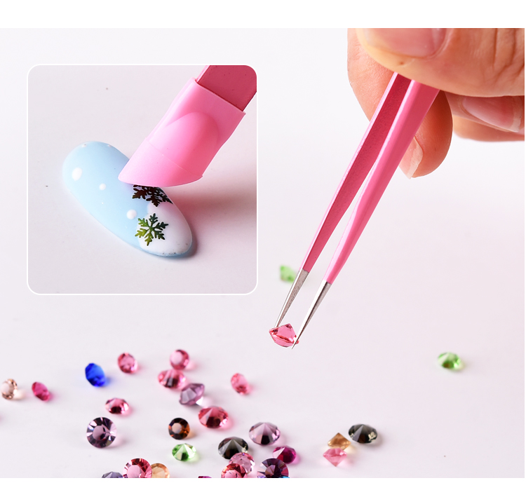 Làm móng tay đa năng với thanh áp lực Silicone Nhíp làm móng tay Sticker Hợp kim Kẹp khoan Đặc biệt Nhíp thẳng - Công cụ Nail máy dũa nail