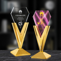 Crystal Trophy to make electroplating metal high-end creative engraving company annual meeting outstanding employee award medal