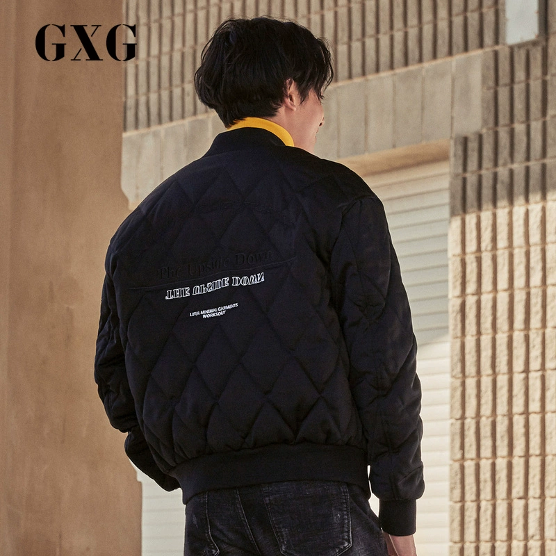 GXG Quần áo nam [Xin Shang] Thời trang nam mùa đông Thanh niên màu đen ngắn bóng chày Cổ áo bóng chày Thường ấm áp Nam - Bông