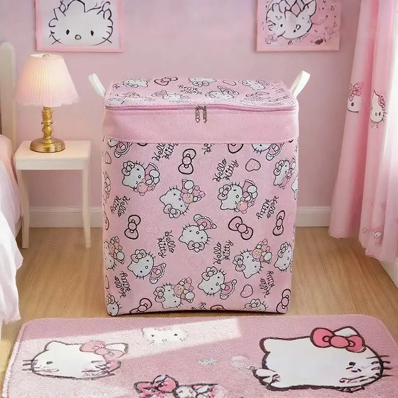 120-Liter Pink Hello Kitty Storage Basket, Three-Layer Thickened, for Storing Quilts and Clothes, Waterproof and Moisture-Proof, Foldable
