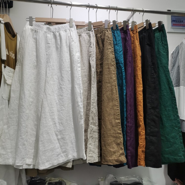 Xiao Summer New Solid Color Cotton and Linen Breathable Wide-Leg Women's Plus Size Loose Casual Cropped High-Waisted Straight Pants 611