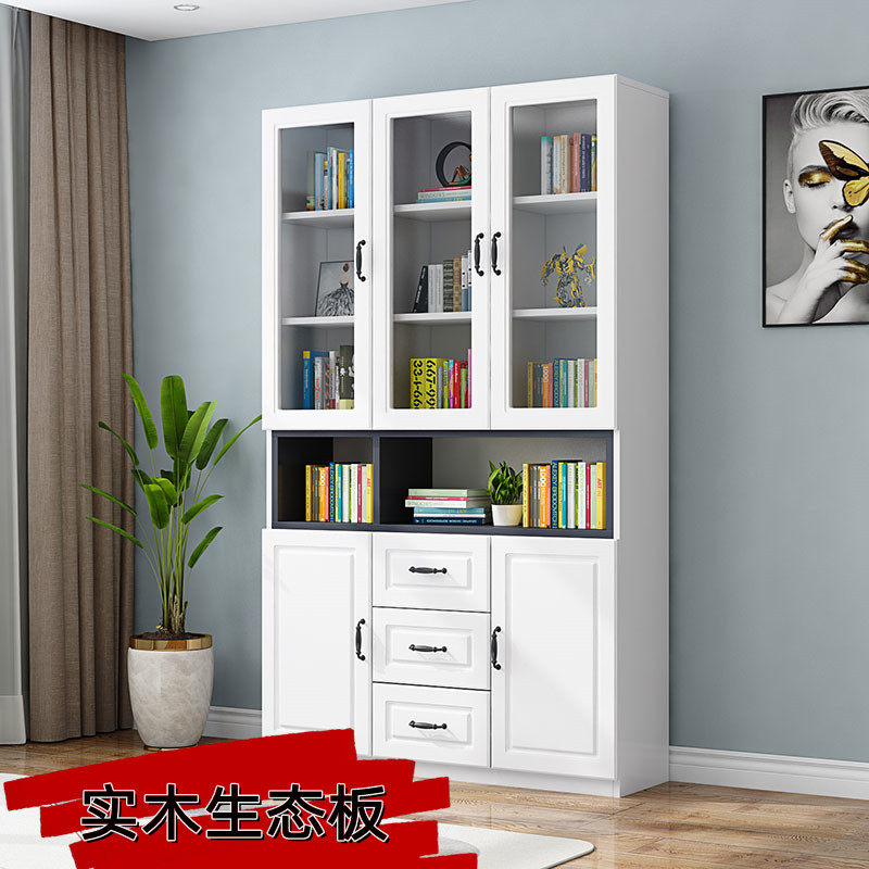Bookcase solid wood floor rack simple modern combination cabinet glass door bookcase combination multi-functional bookshelf
