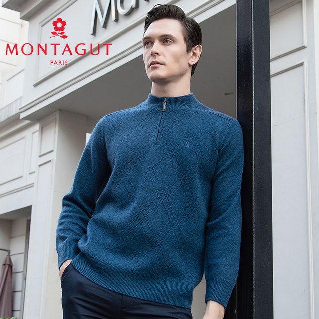 YMontagut/Montagut ລະດູຫນາວໃຫມ່ຂອງແທ້ 100% cashmere ເຄິ່ງເຕົ້ານົມ zipper sweater cashmere ສໍາລັບຜູ້ຊາຍ RM205704