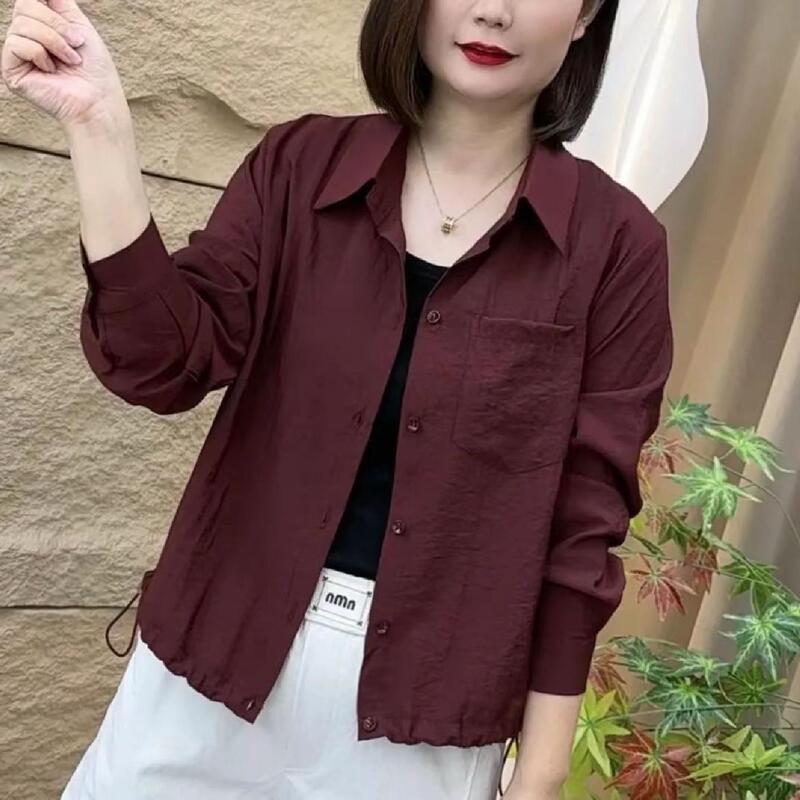 Long-Sleeved Shirt for Women, Early Autumn New Style, Light Luxury, High-End Feel, Polo Collar Jacket, Shirt, Age-Reducing, Elegant, Short Top Long-Sleeved Shirt for Women, Early Autumn New Style, Light Luxury, High-End Feel, Polo Collar Jacket, Shirt, Age-Reducing, Elegant, Short Top