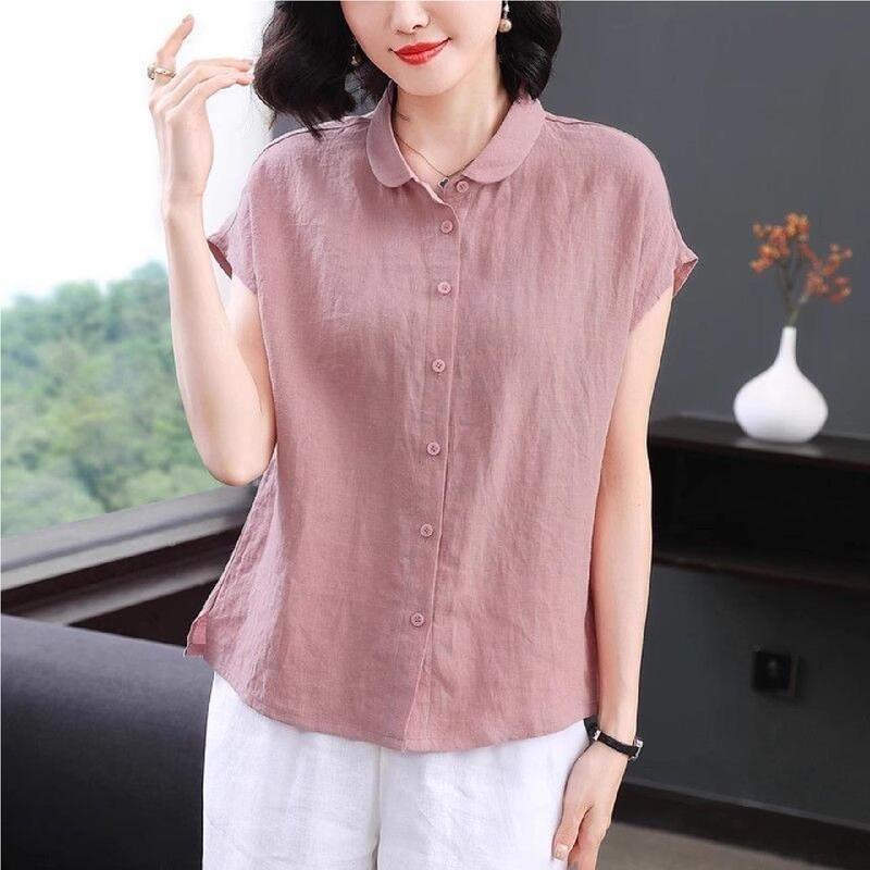 Cotton and Linen Shirt for Women 2026 New Style Light Luxury High-End Casual Simple Short-Sleeved Elegant Top Super Nice Shirt