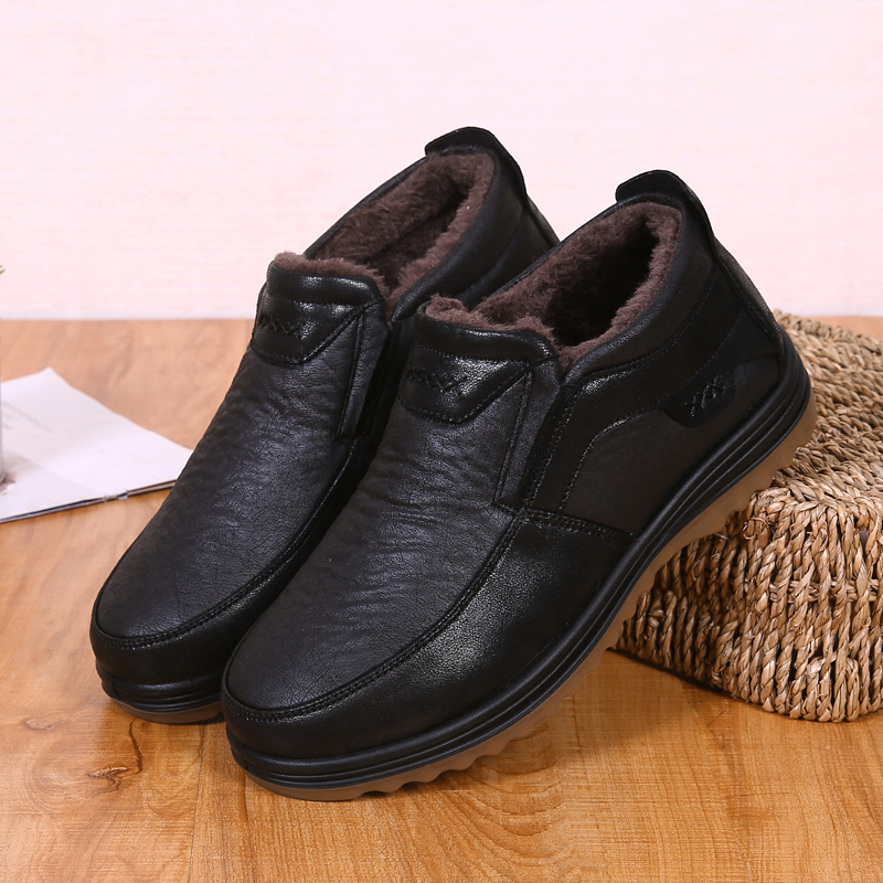 2020 winter new men's cotton shoes plus velvet tendon sole warm non-slip middle-aged dad shoes old Beijing cloth shoes comfortable