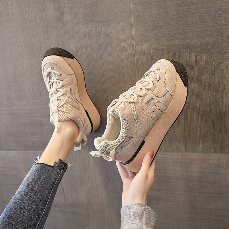 Inside Hong Kong Heightening Thick Bottom Women's Rice Cake Shoes 2023 Winter New Tide Han Edition 100 Hitch Genuine Leather Sports Casual Shoes Board Shoes-Taobao