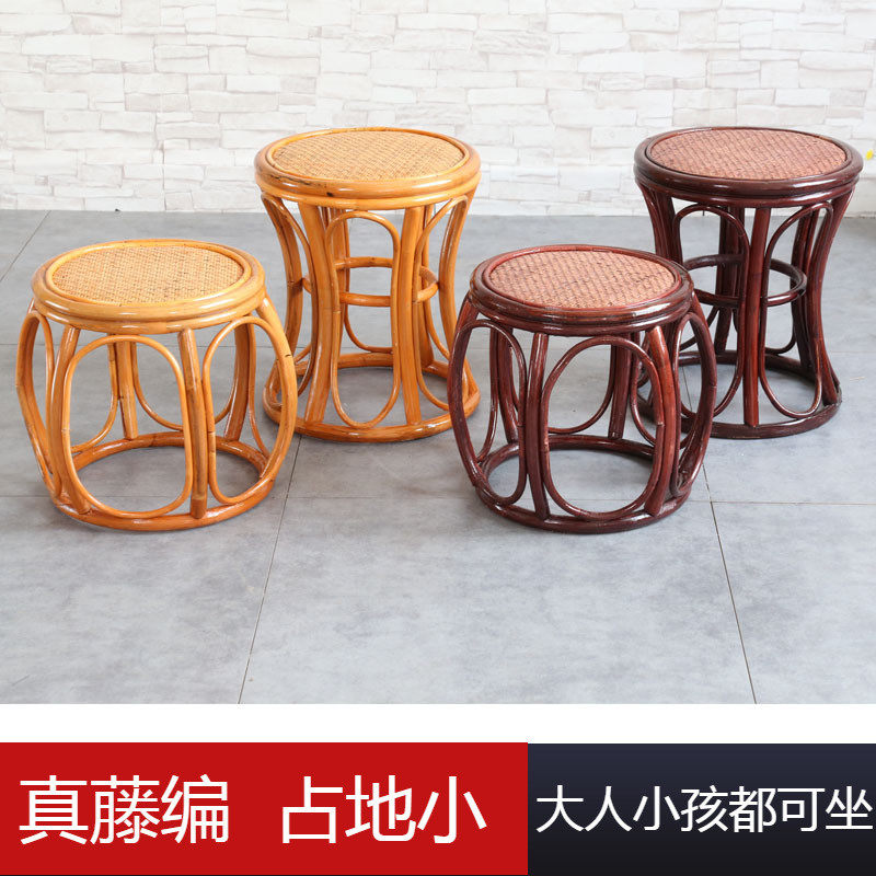 Rattan-knitted drum stool small round chair short bench mini-rattan chair all-rattan chicography small sitting pier for shoes and round stool tea bench guzheng