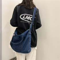 Art Wind Single Shoulder Bag Women Ins 100 Lap Denim Buns Handbag Handbag students in class Bab Han version Slanted Satchel