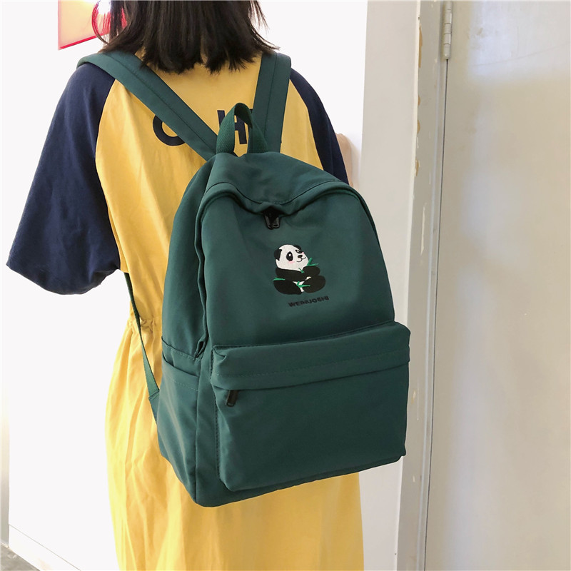 Waterproof nylon fabric shoulder bag female cute Panda large capacity outdoor backpack High school campus student school bag