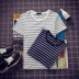 Mùa hè nam ngắn tay áo thun cổ tròn sọc áo thun Xu hướng nam giới Sinh viên nửa tay áo sơ mi chạm đáy Teen Top áo thun nam cổ tròn Áo phông ngắn