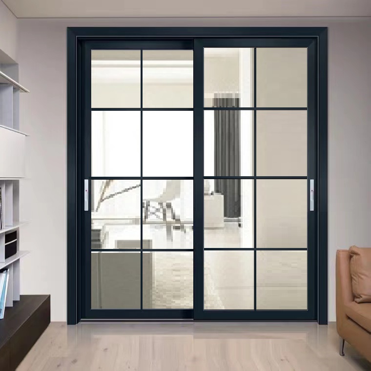 Aluminum-magnesium alloy narrow-sided kitchen hanging sliding door balcony sliding partition hollow double-layer tempered glass powder room sliding door