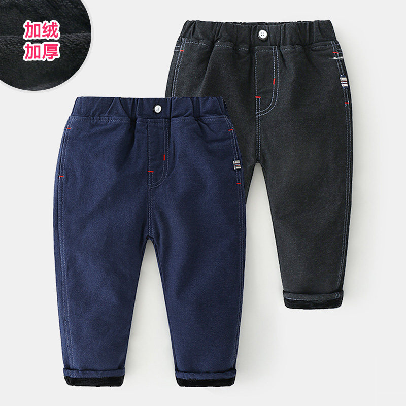 Baby jeans 2021 winter new boys ' children's clothing children's velvet thickened trousers kz-c672