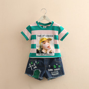 Bé Cartoon Set 2020 Summer Outfit cô gái mới cho trẻ em ngắn tay D-Shirt Jeans tz-4439.