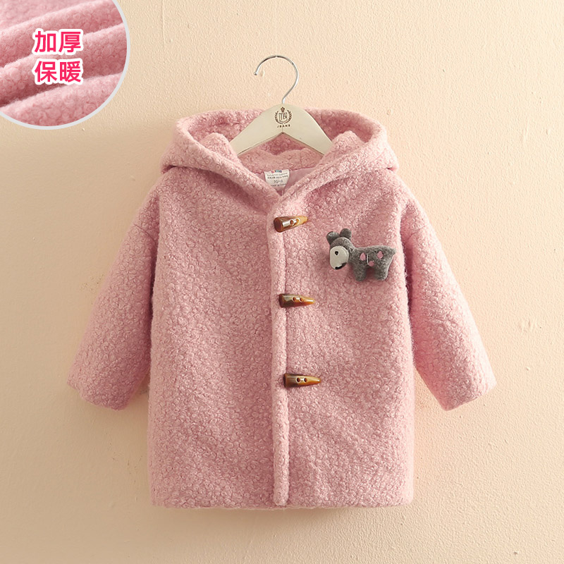 Baby cartoon hooded woolen coat 2022 autumn and winter new girl children's horn button coat wt-8960