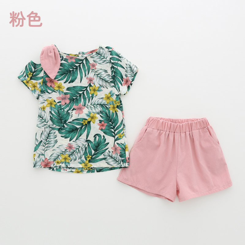 Bé Leaf Set 2020 Summer Outfit cô gái mới cho trẻ em Off-vai Shorts thun tz-4457.