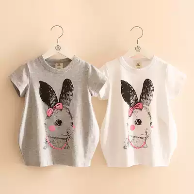 Baby 2021 summer Korean version Rabbit Girls Children's Clothing Children's long version short-sleeved T-shirt women tx-0966