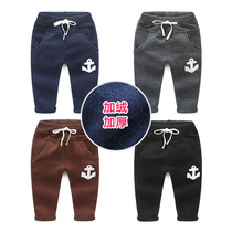Baby anchor casual pants 2021 Winter Korean version of new childrens clothing boys plus velvet padded pants kz-7482