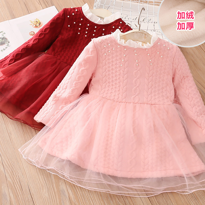 Baby Thickened Ocean Dress 2022 Winter Dress Han Edition New Girl Child Dress Child Plus Suede Skirt qz-3098