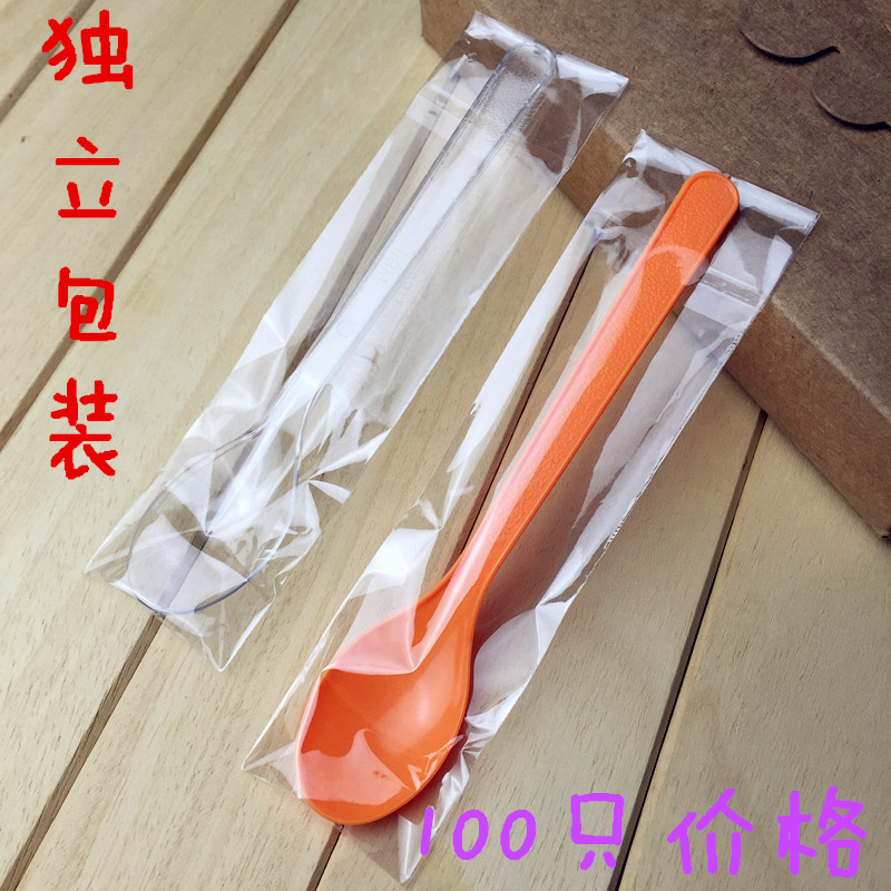 Disposable independent packaging spoon transparent orange sweet spoons Holy Spoon Plastic Spoon Ice Cream Spoon