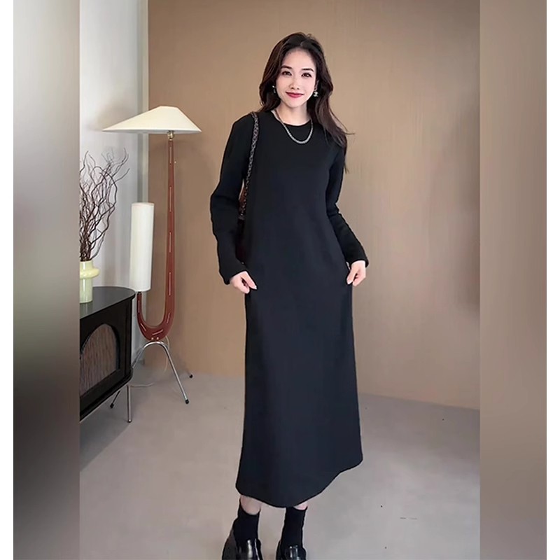 Plus Size Women's Clothing, New Autumn Style, Loose and Elegant, Simple Mid-Length Dress, Fat Women's Dress That Covers the Body and Makes Them Look Slimmer
