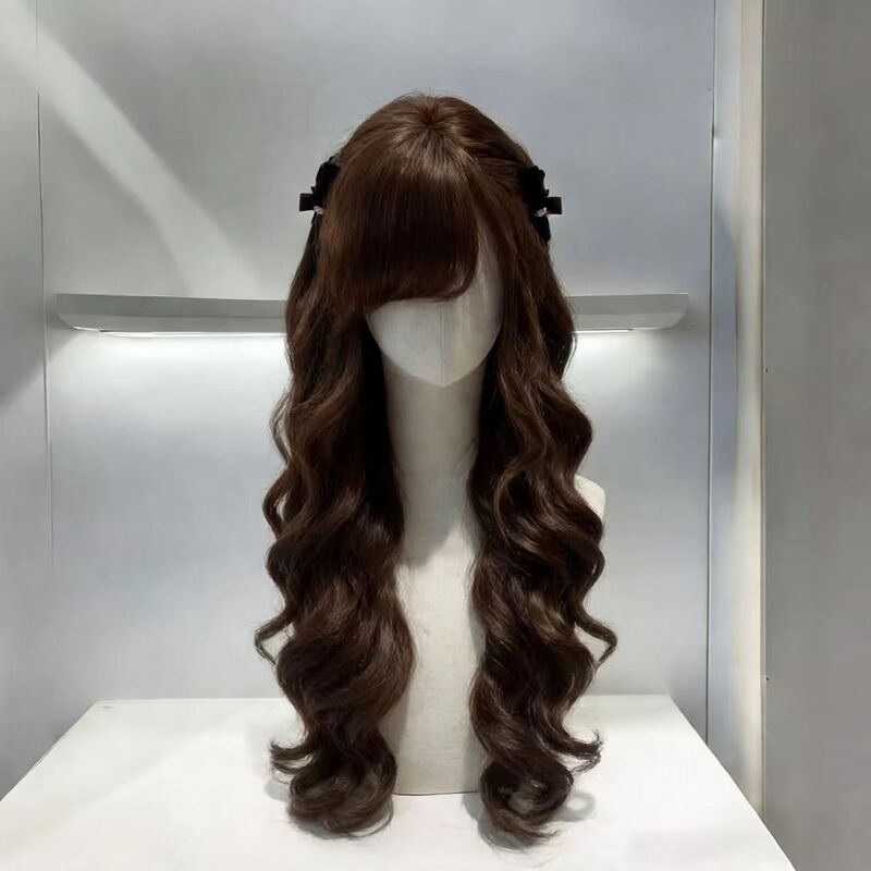 Natural Long Curly Wig Enhances One's Appearance, Suitable for Everyday Wear, Lolita Wig, Full Head with Side Bangs, Vintage Retro Doll Style Natural Long Curly Wig Enhances One's Appearance, Suitable for Everyday Wear, Lolita Wig, Full Head with Side Bangs, Vintage Retro Doll Style