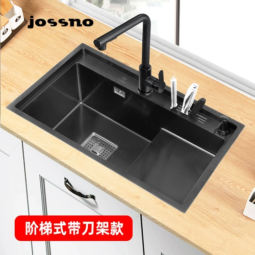 Черная нержавеющая сталь Высокая и низкая раковина Большие горшки лестницы ручной работы кухни мыть бассейн нано -стекло под 304