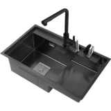 Шаг высокий и низкий слот 304 раковина из нержавеющей стали шаг -тип кухни для мытья бассейн водянистый горшок с ручной ручной работы большой бассейн черный