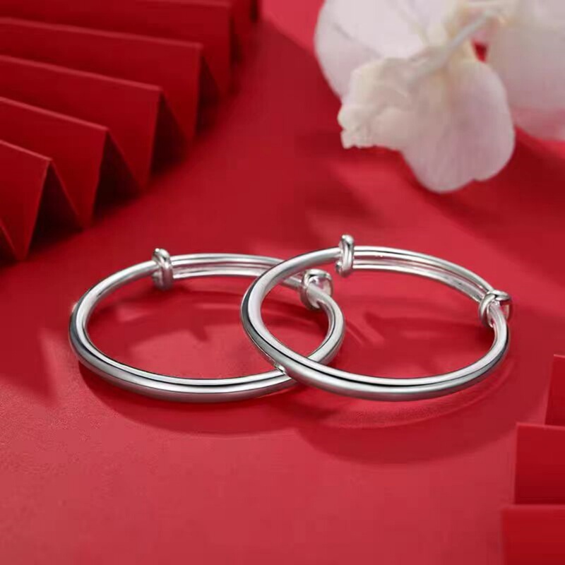 Sterling Silver Baby Bracelet for Girls, Plain Silver Bangle, Plain Ring Bracelet for Boys, Full Moon Children's Birthday Gift for Kids