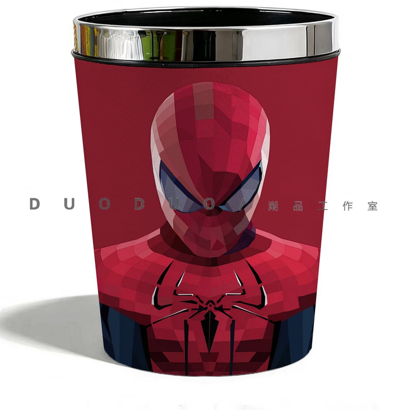 Cartoon Waterproof Ring-Pressed Trash Can Spider-Man Wastebasket Storage Bin for Study Room, Living Room, Kitchen, Leather Print Black Spider Cartoon Waterproof Ring-Pressed Trash Can Spider-Man Wastebasket Storage Bin for Study Room, Living Room, Kitchen, Leather Print Black Spider