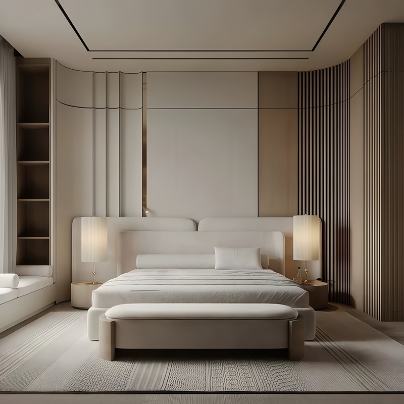 Wide-Screen Bed, Italian Minimalist High-End Double Bed, Designer Light Luxury Master Bedroom Wedding Bed, Fabric 1.8m Luxury Large Bed