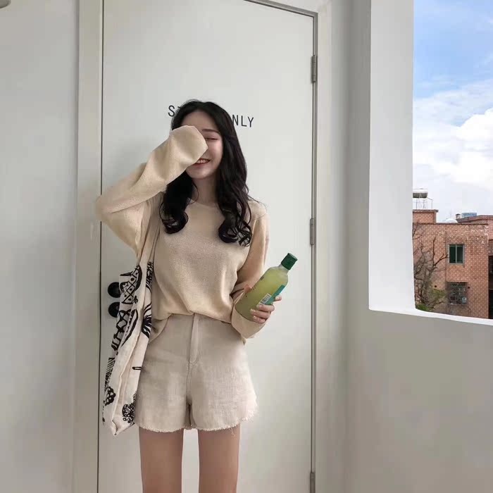 VIVI series Nhiều màu mùa hè Hàn Quốc của phụ nữ rắn rỏi vòng cổ áo thun lỏng áo len dài tay băng áo len nữ