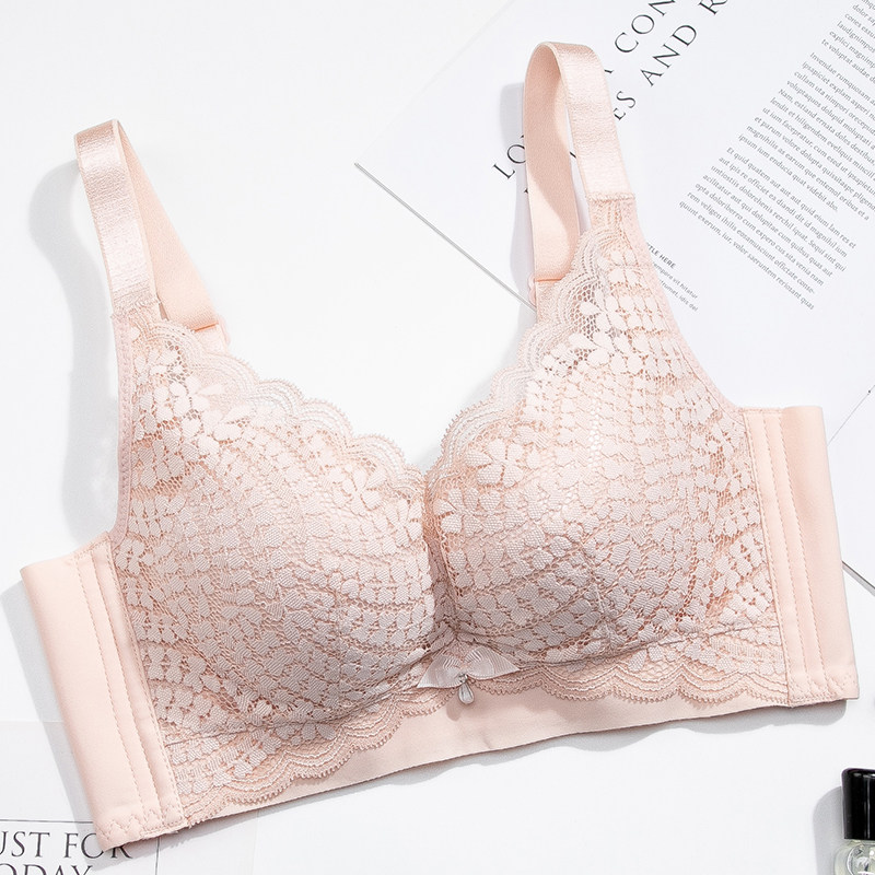 Underwear women's small chest converging adjustment bra flat chest thickened top support anti-sagging sexy no trace no underwire bra
